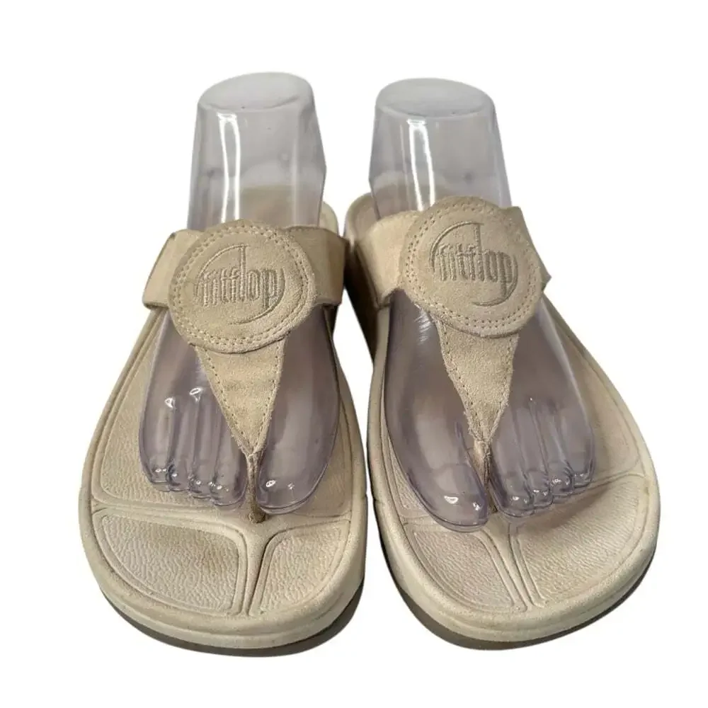 FitFlop Lulu Suede Toe Post Sandals Beige Wobbleboard Comfort Casual Summer 9